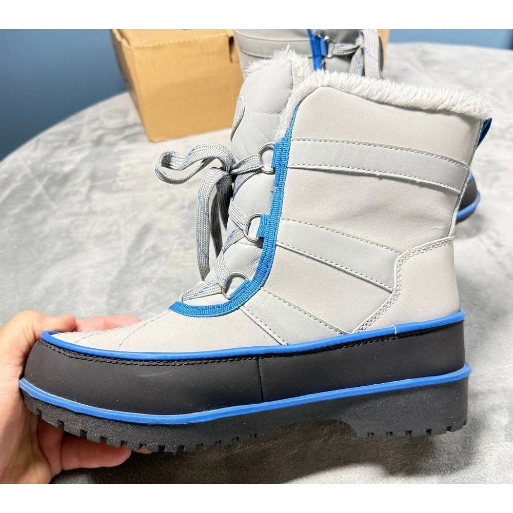 Comfortview Brienne Duck Boots Womens 10M Grey Blue Waterproof Faux Fur